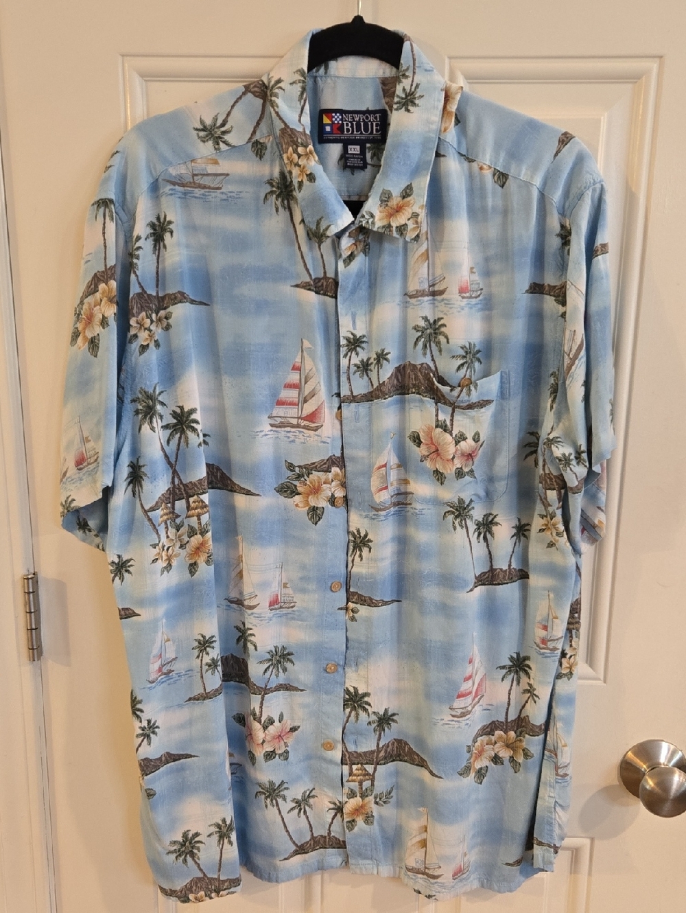 Newport Blue Light Blue Tropical Sailboat Camp Shirt